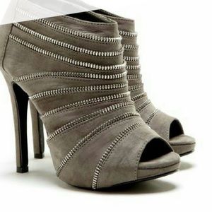 Gray Ankle Booties w/ Silver Zipper Design
